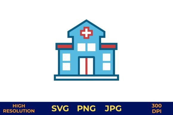Blue Hospital Vector Icon with Red Cross