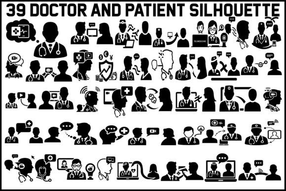 Doctor and Patient Silhouette Icon Set