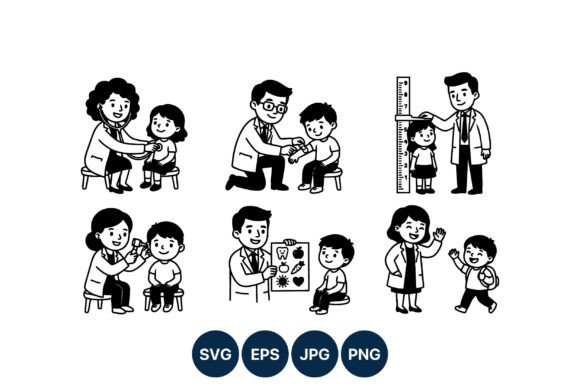 Doctors Checking Children Vector Art