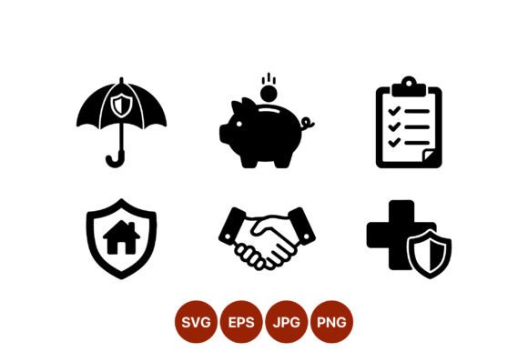Insurance Security Black Icons Set