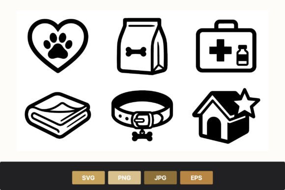 Pet Care Icons Vector Set Black White