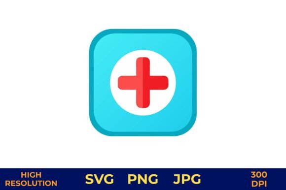 Red Cross Health Icon on Blue Square