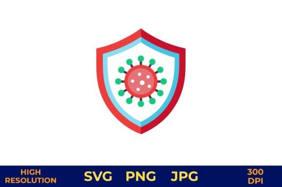 Red Shield with Virus Icons Vector