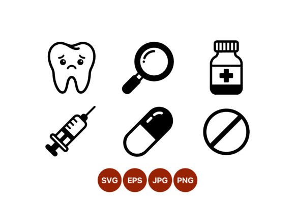 Sad Tooth Syringe Pill Medicine Icons