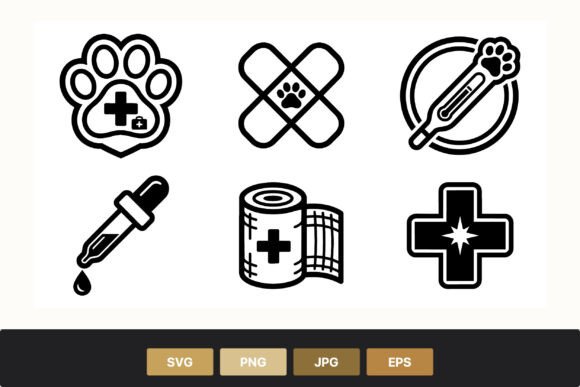 Veterinary Care Paw Icons Set